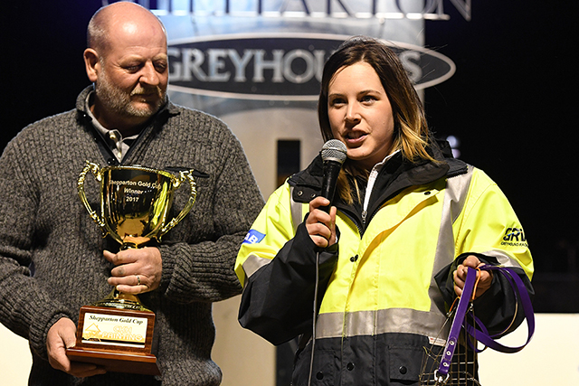 Brooke Ennis with Shepparton Cup sponsor Chris Collier